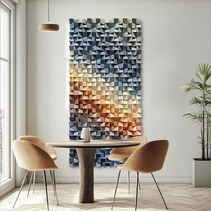 LIUZEYUE Narrow Statement 3D Wooden Wall Decor with Raised Mosaic Surface | 3D wood wall art; charcoal and copper, hand-finished color; entryway narrow wall accent; 23.6 x 47.2 in - Image 8