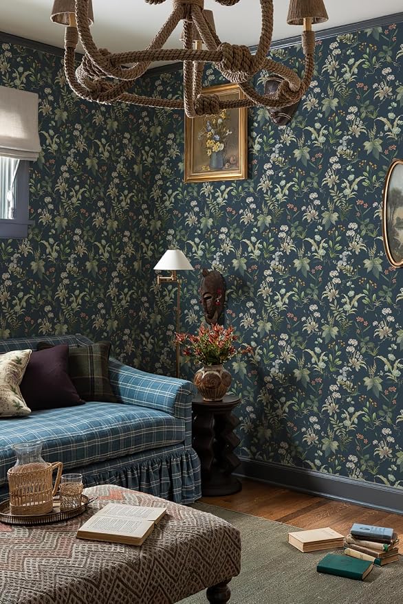 Simon&Siff Vintage Floral Peel and Stick Wallpaper 480" x 17.3" | Blue Botanical Contact Paper, Self Adhesive Removable Waterproof Wall Paper, Renter Friendly, Bedroom Cabinets DIY Decor - Image 7