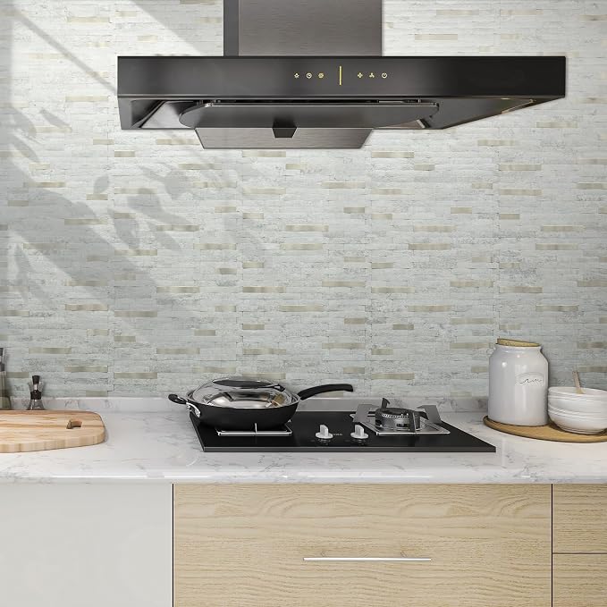 AULIGET 20 Sheets Faux Stone Peel and Stick Backsplash, Beige Stone Look PVC Wall Tile Stick on Backsplash for Kitchen and Bathroom - Image 2