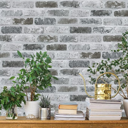 Guvana Grey Brick Wallpaper Peel and Stick Wallpaper 3D Vintage Brick Contact Paper Self Adhesive 17.3"×118" Removable Faux Brick Textured Wallpaper for Kitchen Decor Vinyl Roll | 3D Vintage Brick Contact Paper Self Adhesive Removable Faux Brick Textur... by Guvana