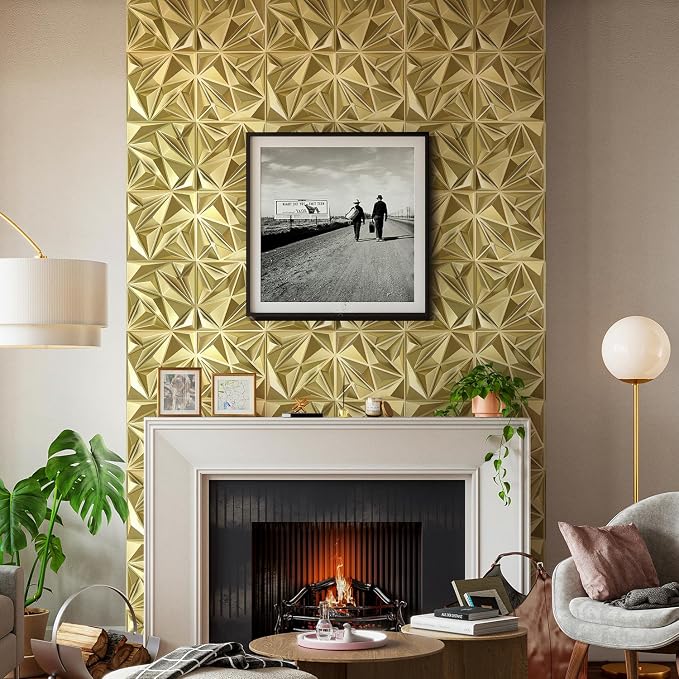 STICKGOO Diamond 3D Wall Panels, Champaign Gold, 12''x12'', 33 Pack | Accent Wall Panels for Interior Wall Decor, Living Room, Bedroom, TV Background, Lobby, Cover 32 Sq.Ft - Image 8