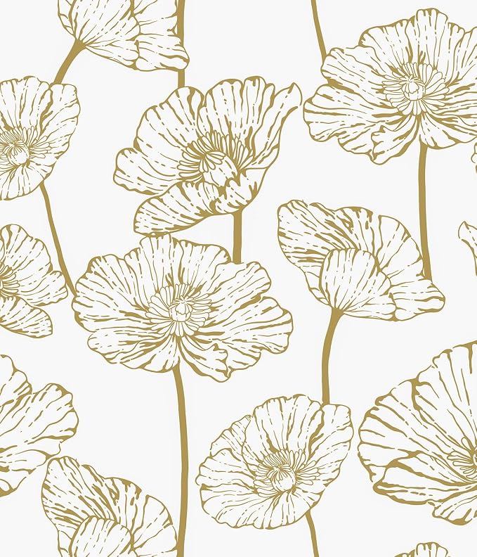 Orainege Floral Peel and Stick Wallpaper Self Adhesive Contact Paper | 17.3inx196.8in Gold and Beige Wallpaper Removable Decorative Wallpapers for Bedroom Bathroom Cabinets Decor Vinyl by Orainege