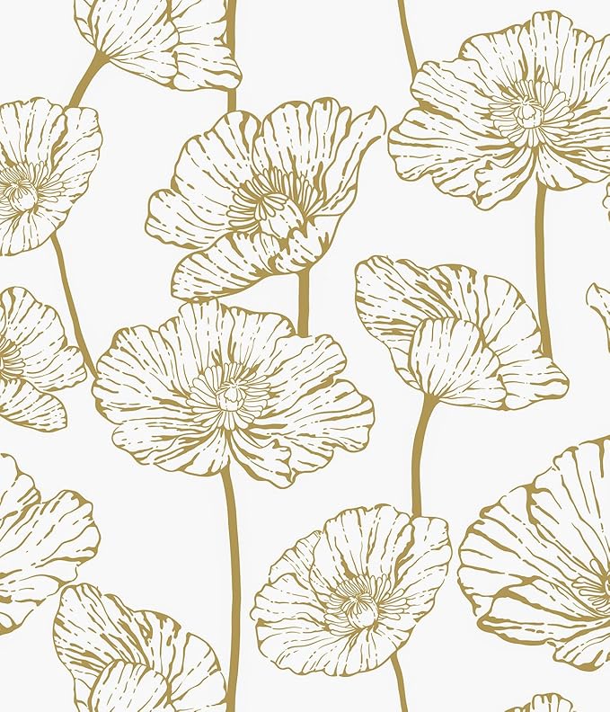 Orainege Floral Peel and Stick Wallpaper Self Adhesive Contact Paper | Gold and Beige Wallpaper Removable Decorative Wallpapers for Bedroom Bathroom Decor17.3inx393.7in by Orainege