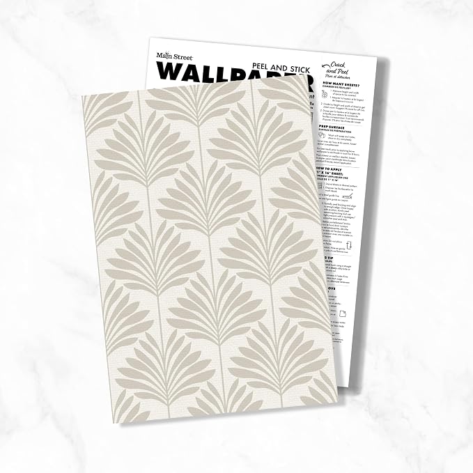 Main Street Peel and Stick Wallpaper Sheets, Neutral Palm, 12-Pack | 11 x 16 in sheet size; Covers up to 14.67 sq ft; Eco-friendly paper material; No paste or additional adhesive required - Image 7