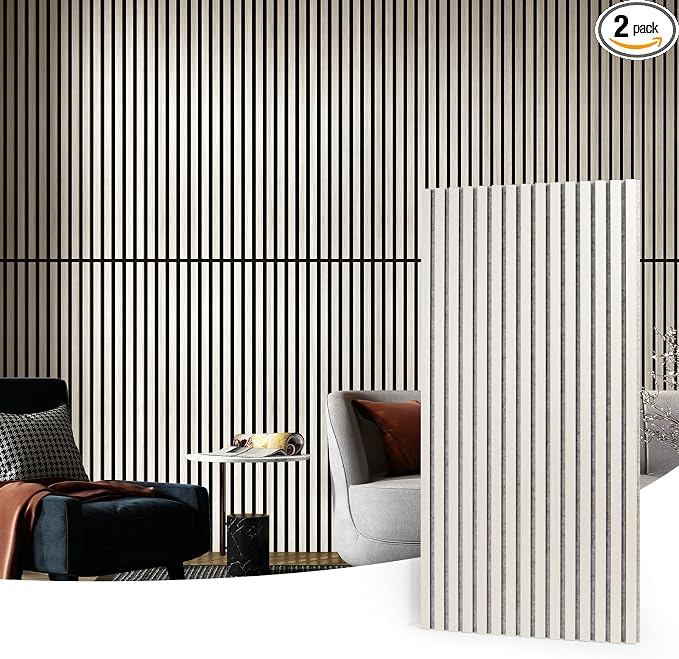 Art3d 2-Pack Fluted Acoustic Wood Slat Wall Panel, 47.2" x 23.6", White Elm | Noise Control, Easy to DIY, Natural Texture, Sustainable Material, Ideal for Homeowners, Designers, for Living Room, Office by Art3d