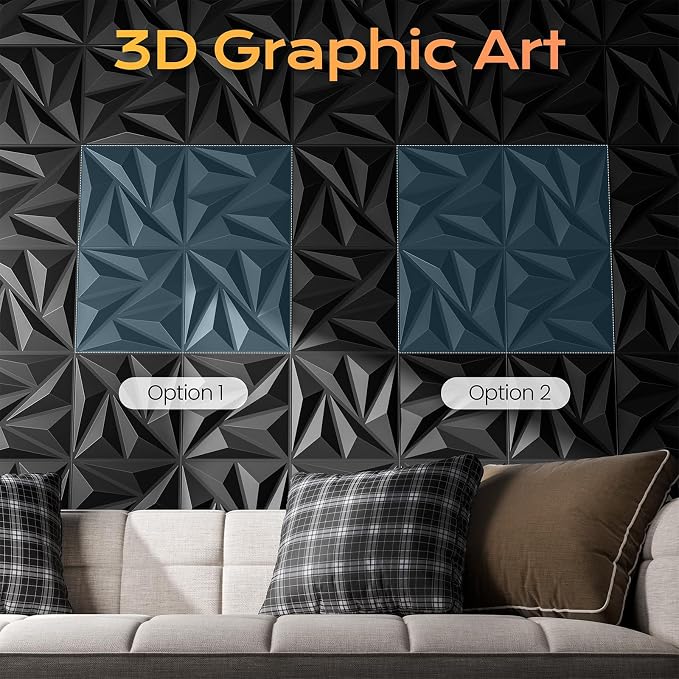 Sonicism Wall Panels 48Pack 3D Wall Panels 0.7"x11.8"x11.8"Creative Cutting | Pyramid PVC Wall Panels for Interior Wall Decor,Fire Resistant Wall Tiles for Bedroom Home Office Gaming Room(Charcoal Black) - Image 4