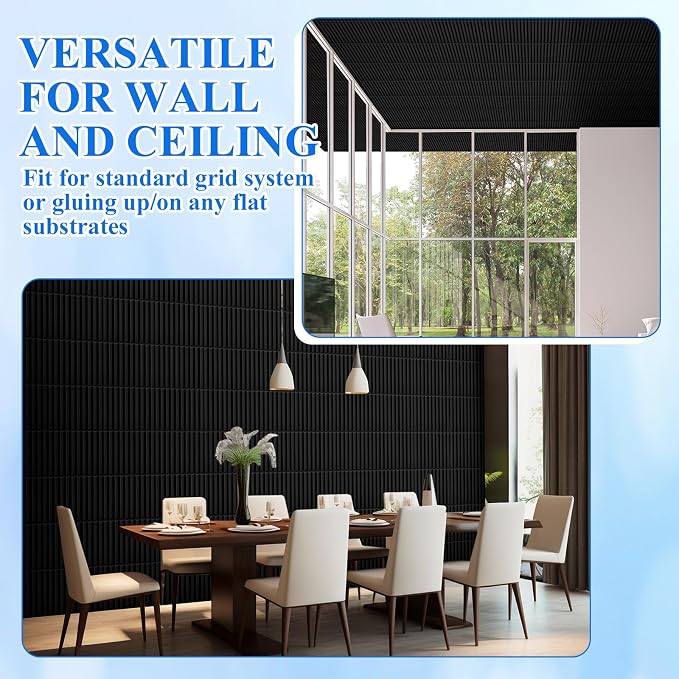 Nuanchu 90 Pcs 3D Wall Panels, 12"x12" PVC Fluted Tiles, Black | Waterproof Accent Panels, Paintable Wall Tiles, for TV Background, Bedroom, Bathroom, Gaming Room, Cuttable Home DIY Decor - Image 6