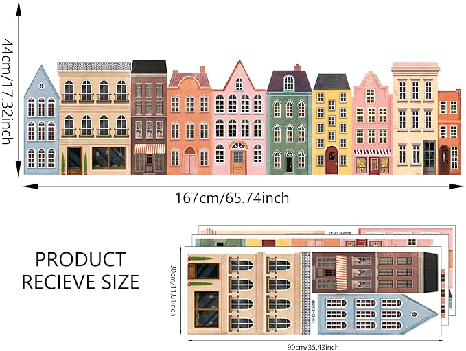 Watercolor Towns Village Wall Decal, Peel and Stick Nursery Mural Wall Stickers for Kids, Boys and Girls Room, Bedroom & Toddler Room Decor - Image 3
