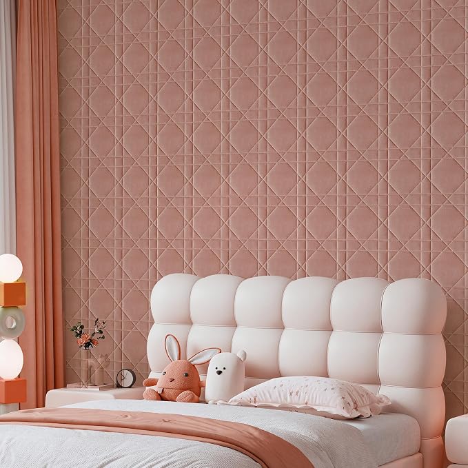 Velvet 3d wall panels for Interior wall Decor peel and stick, Soundproof Geometric Textured 3d Wall Panels for Living Room, Bedroom, TV Background Pink 17.7" x 17.7", Covers 26.15 Sq.Ft 12pcs - Image 2