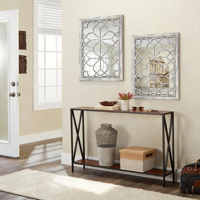 Set of 2 19x26 Inch Large Grey Shatterproof Rectangular Wall Mirrors, Boho Rustic Farmhouse Vintage Accent Mirrors for Living Room Bedroom Entryway Dining Room & Home Decor - Image 5
