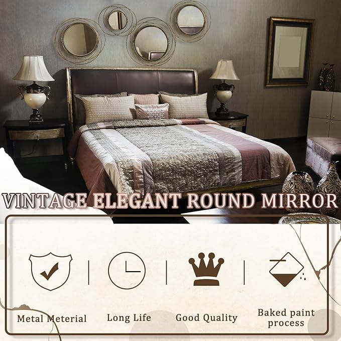 Hicarer 4 Pcs Decorative Wall Mirror Round Modern Circle Mounted Mirror Metal Wall Art Decor for Bedroom Living Room Entryway Dining Room Hallway (Bronze) - Image 3
