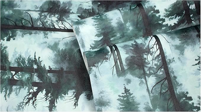 HAOKHOME Forest Peel and Stick Wallpaper Misty Blue Mural Contact Paper | Textured Removable Tree Landscape Mountain Botanical Nature Wall Paper Waterproof Blue Green Bathroom Bedroom 17.3in x 9.8ft - Image 9