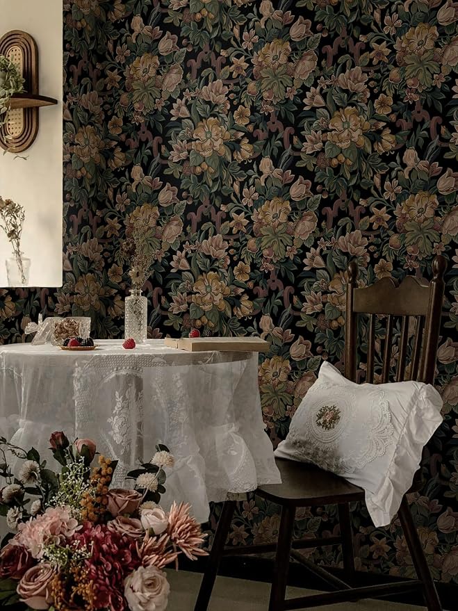 Dimoon Vintage Wallpaper Peel and Stick Archival Dark Green Floral Wallpaper 17.3"x393"Flower Leaf Retro Contact Paper for Bedroom Thicken Waterproof Self Adhesive Wall Paper Removable Vinyl Roll - Image 8