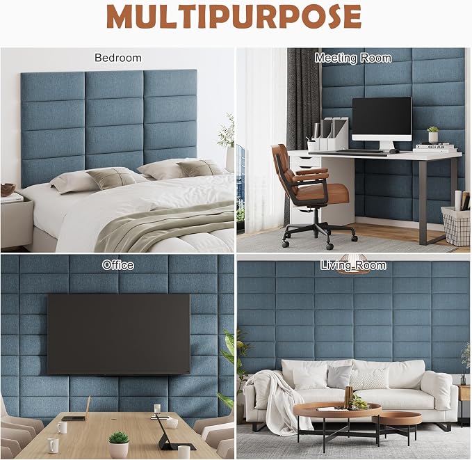 IFNOW Wall Mounted Headboard, Peel and Stick Panels, Dusty Blue, Queen | 3D Soundproof Acoustic Padding, Reusable and Removable, Tufted fabric Bed Headboard, for bedroom (9 Panels, 10" x 24") - Image 6