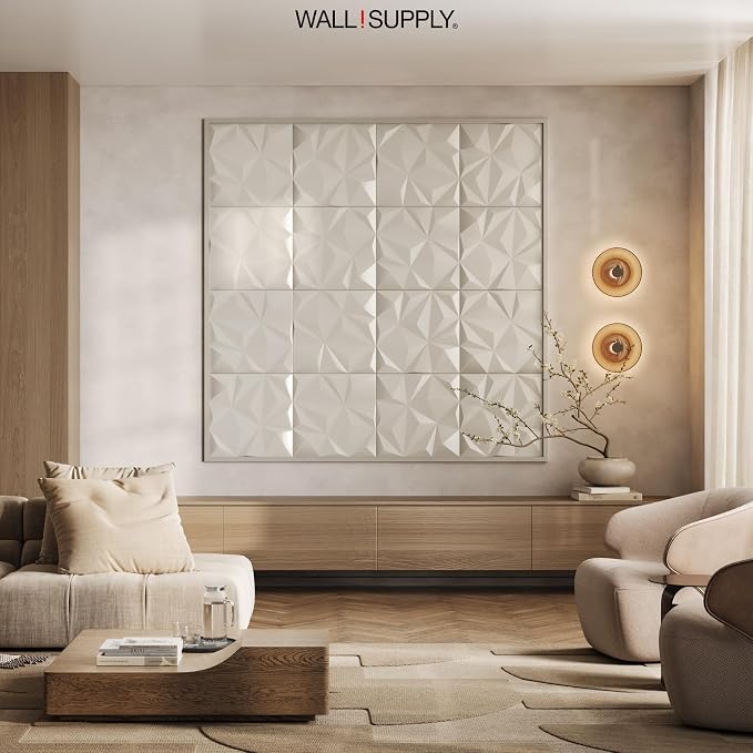 Wall!Supply 3D Geo Lite Wall Panels, 12-Pack, Cashmere | Lightweight XPS Foam, Wallpaper Alternative, Easy DIY Installation, Covers 32.29 Sq Ft, for Living Room, Bedroom, Office - Image 6