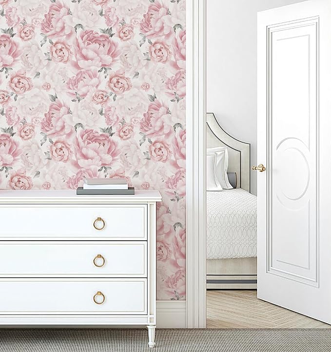 Safiyya Pink Floral Wallpaper Peel and Stick Removable Self Adhesive Wall Paper for Bedroom Bathroom Flowers Contact Paper for Cabinets Walls Vinyl Rolls 78.7''x 17.3" - Image 6