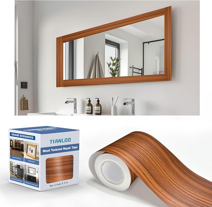 TIANLDD 27 FT Wood Grain Wallpaper Border, Removable Waterproof Mirror Border Peel and Stick,Bathroom Mirror Frame Border.(Brown Oak) by TIANLDD