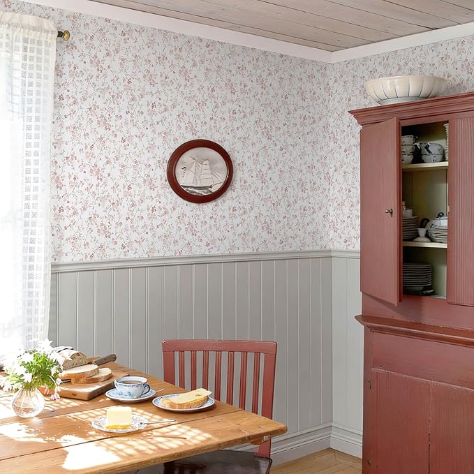 Peel and Stick Wallpaper for Nursery Pink Cherry Blossom Waterproof | 197"×17.3" Pink Floral Watercolor Wallpaper Gentle Accent Wall Decor with Grid Lines for Bedroom Vinyl Self-adhesive - Image 7