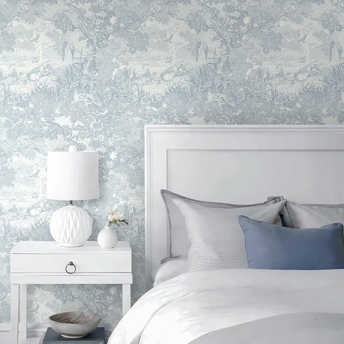 Ismoon Vintage Wallpaper Peel and Stick Blue Neutral Wallpaper 17.3in x16.4ft Forest Animals Contact Paper for Bedroom Thicken Waterproof Self-Adhesive Wall Paper Removable Renter Friendly Vinyl - Image 4