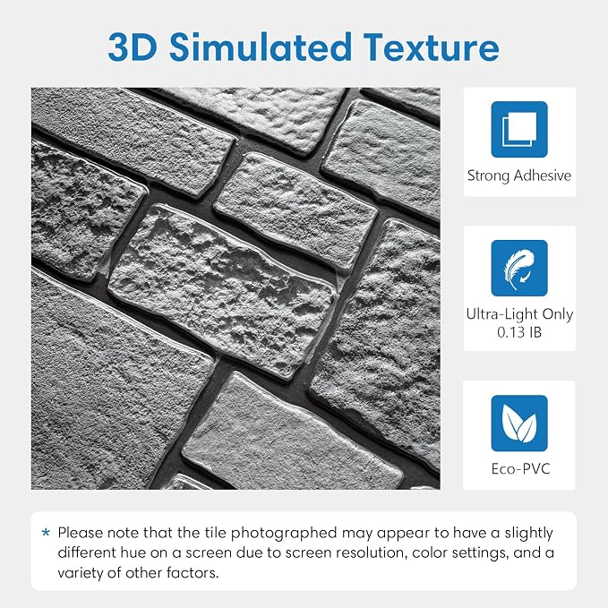 COMSTICKC 3D Faux Stone Wall Panels Peel and Stick, 10 Pcs 11.8" x 11.8" | Gray, Not Real Stone, Ultra-Light Thin PVC 3D Fake Rock Wall Sticker Covering for Easy DIY Interior Decor, Cover 9.7 sq ft - Image 3