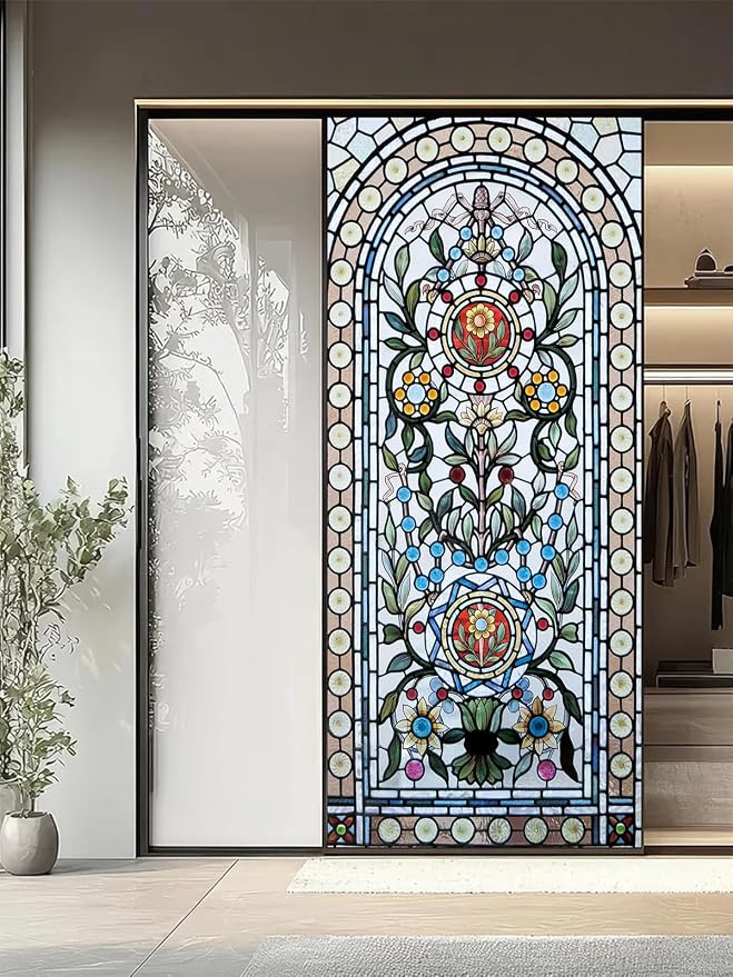 artfanke 3D Stained Glass Door Sticker Peel and Stick 30.3"x78.7"- Self-Adhesive Door Murals Wallpaper Decal for Living Room Bedroom Decor(2 Sheets/Set) - Image 5
