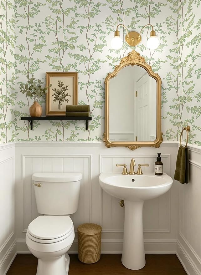 Heroad Peel and Stick Wallpaper Sage Green Tree/Leaf Cottage Contact Paper | Waterproof Removable Botanical Wall Paper for Bathroom,17.3''x78.7'',Modern Farmhouse Decor Vinyl for Bedroom,Kitchen,Laundry - Image 2