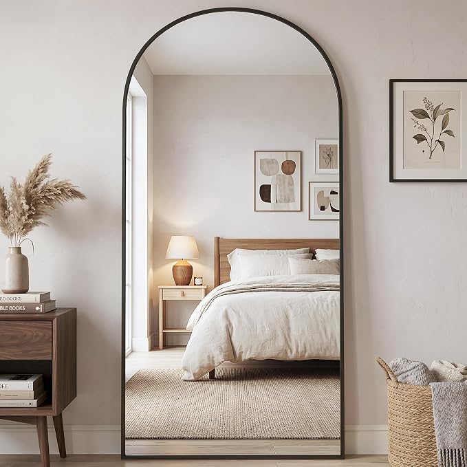71"x32" Arched Full Length Mirror, Full Body Floor Mirror, Black - Image 3
