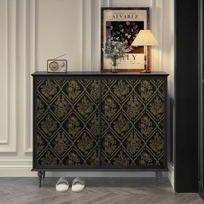 Toduso Peel and Stick Wallpaper Vintage Wall Paper Boho Contact Paper Black and Gold Floral Removable Wallpaper for Bathroom Bedroom Flower Waterproof Self Adhesive Vinyl Drawer Decor 17.3"x393.7" - Image 6