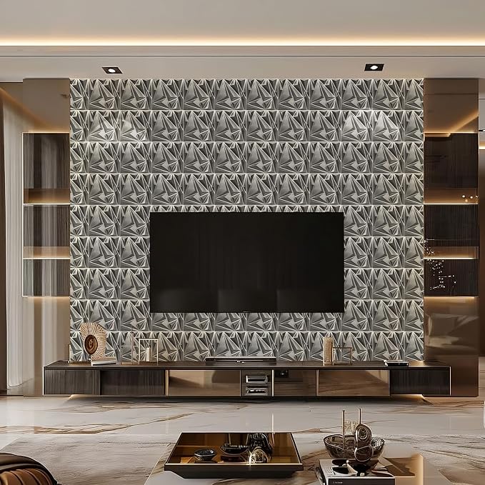 STICKGOO 3D Wall Panels Lightning Diamond Pattern, 12''x12'', PVC, 33 Pack | Brushed Silver Waterproof Accent Wall Paneling for Bedroom, Gaming, Living Room, Office, TV Background Decor, Cover 32.Sq.Ft - Image 6