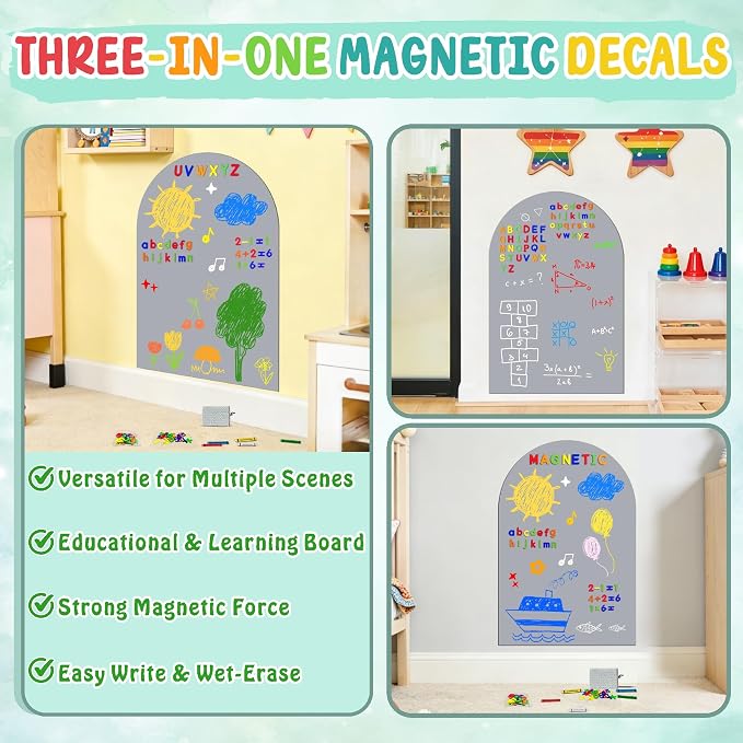 Arch Magnetic Wall Decal Magnet Board for Kids Playwall Peel and Stick Grey | Peel and stick, self adhesive, for toddler bedroom playroom homeschool decor, vinyl drawing learning, 79 magnet alphabet ABC - Image 5