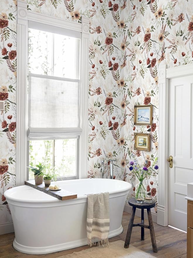 Dimoon 17.3''x197'' Floral Peel and Stick Wallpaper Vintage Beige Antique Contact Paper Bathroom Village Country Cottage Wallpaper Farmhouse Renter Friendly Geometry Waterproof Kitchen Bedroom Vinyl - Image 7