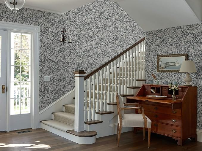 Heroad Dark Blue William Morris Peel Stick Wallpaper Floral Contact Paper | Vintage Botanical Wall Paper for Bedroom,17.3''x385'',Cottage,Removable,Self Adhesive Vinyl Roll for Laundry,Nursery,Kitchen - Image 8
