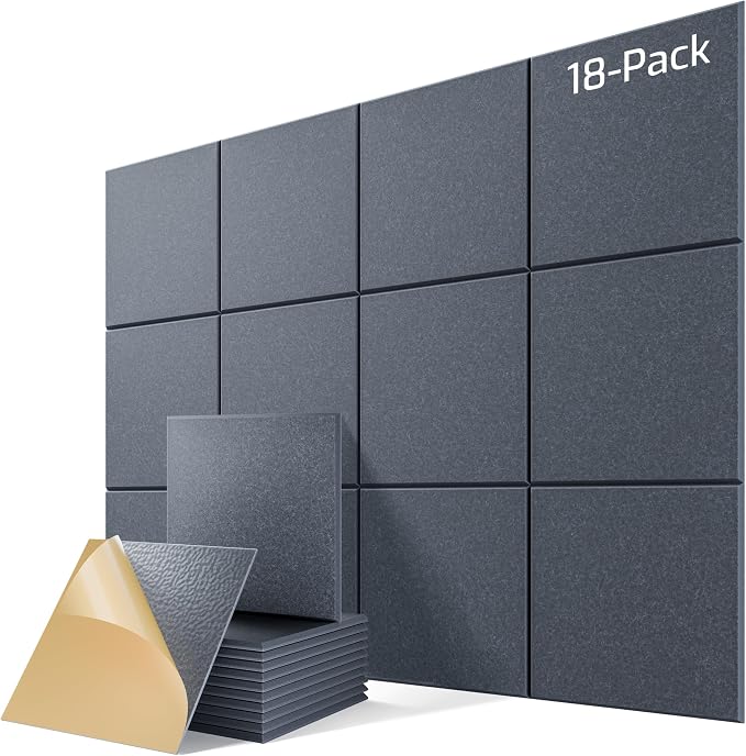 18 Pack Acoustic Panels for Walls, 12" x 12" x 0.4" High Density Self-Adhesive Soundproof Wall Panels, Sound Absorbing Foam Panels for Home & Office Studio (Dark Gray) by Lebenforce