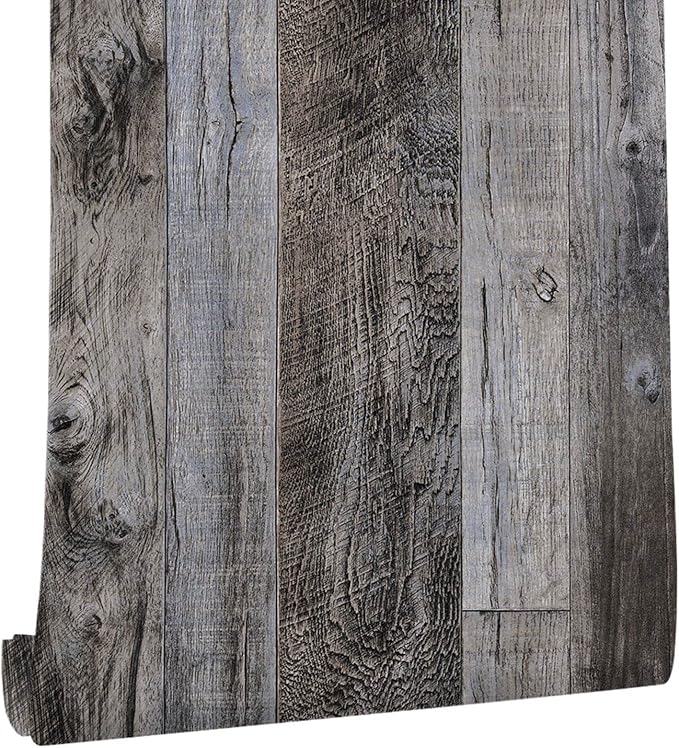 Yun-aeon Natural Wood-Gray Contact Paper Peel and Stick Wallpaper | 17.3"x 472"Self Adhesive Removable Vintage Faux Wood Wall Paper Plank Shelf Home Decoration Kitchen Counter Cover by YUN-aeonPeelandStickWall