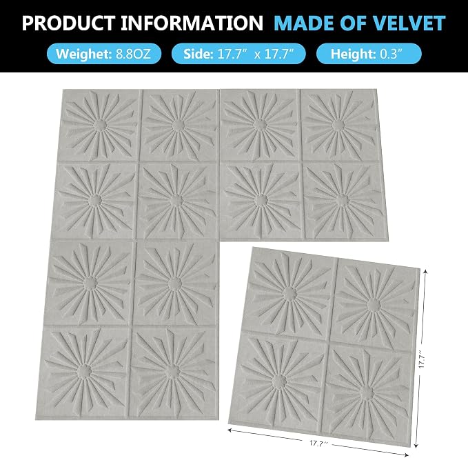 3D Wall Panels Peel and Stick Wall Panels for Interior Wall Decor | Modern Velvet Soundproof Self-Adhesive Art Acoustic Wall Panels for Living Room, Bedroom, TV Background 17.7"x17.7" 12-Piece - Image 9