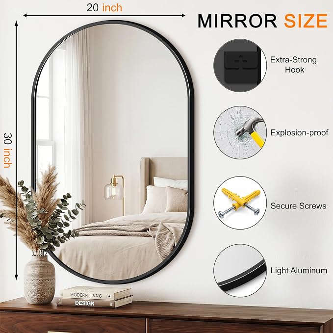 Oval Bathroom Mirror, 2 Pack 20"x30" Black Vanity Mirror for Over Sink - Image 2