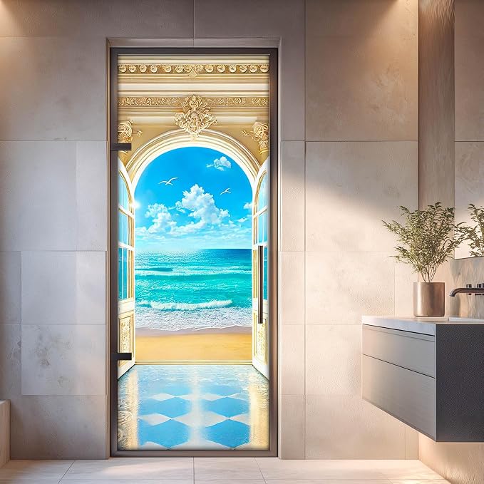 HOMETITUTE Arched Carved Beach Door View Peel Stick 30.3x78.7 Vinyl | Wall Cover Poster Decals Removable Wallpaper Self Adhesive Bedroom Livingroom Office - Beach View - Image 4