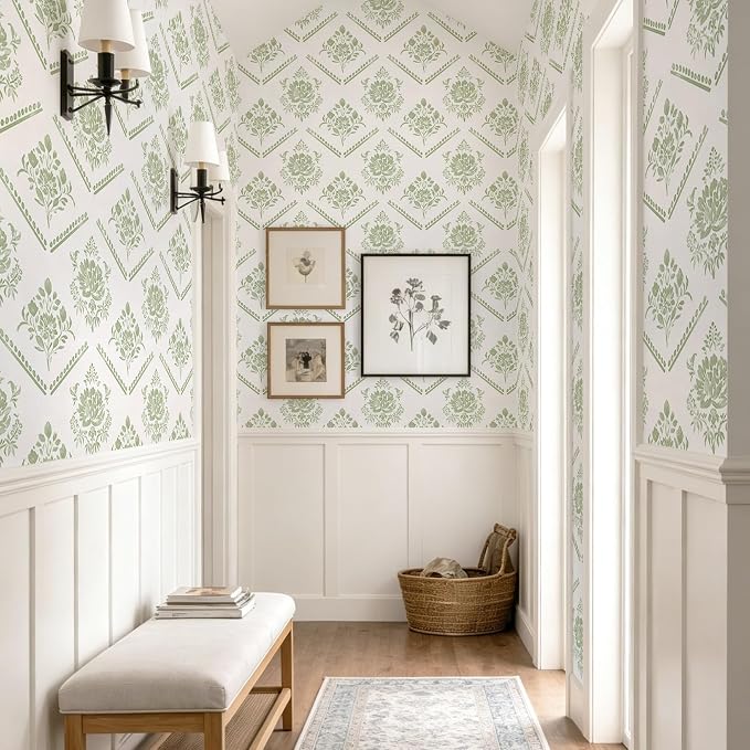 Ismoon Boho Floral Peel and Stick Wallpaper Sage Green for Vintage Bedroom | Renter Friendly Self Adhesive Removable Textured Contact Paper Botanical Wall Paper Vinyl for Bathroom Decor 17.3in X 32.8ft - Image 8