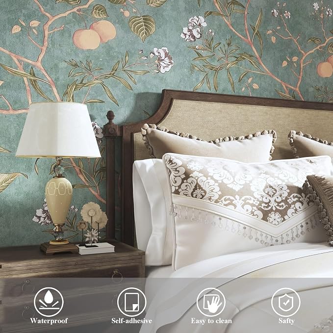 Laatse Vintage Leaf Wallpaper Peel and Stick 17.5" x 393", Sage Green | Self Adhesive/Removable/Waterproof/Thick Vinyl Contact Paper for Bathroom Bedroom Shelf Cabinet Drawer,Prepasted,Easy Peel - Image 5