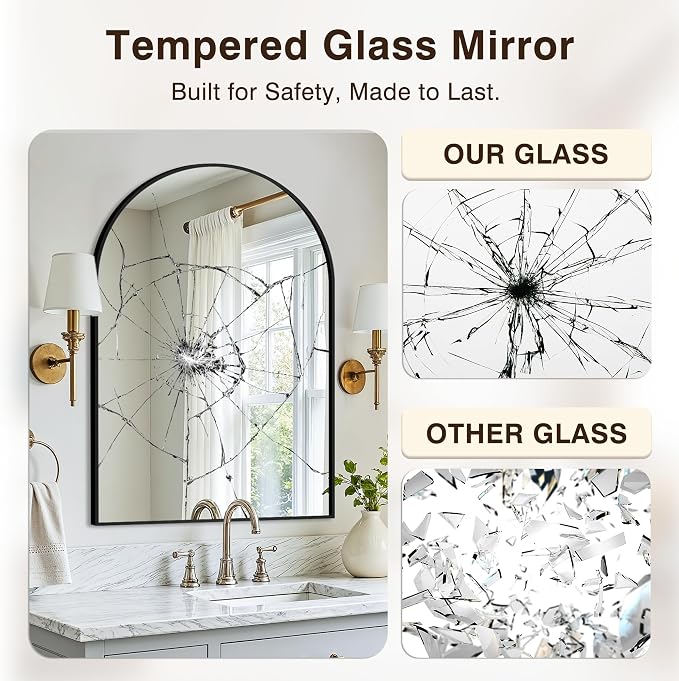 Arched Bathroom Vanity Mirror for Over Sink, 36”x24”, Black - Image 5