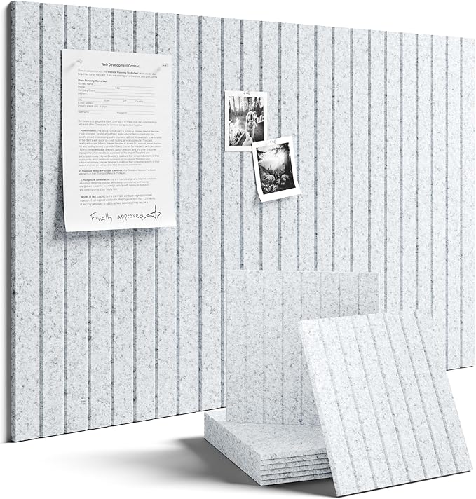 Fluxynara 36" x 24" Large Felt Bulletin Board, Light Gray | 6 Pack Cork Board Alternative with 30 Safe Adhesive Tabs, Felt Pin Boards for Wall Decor, Home, Office, Classroom, Dorm by FLUXYNARA