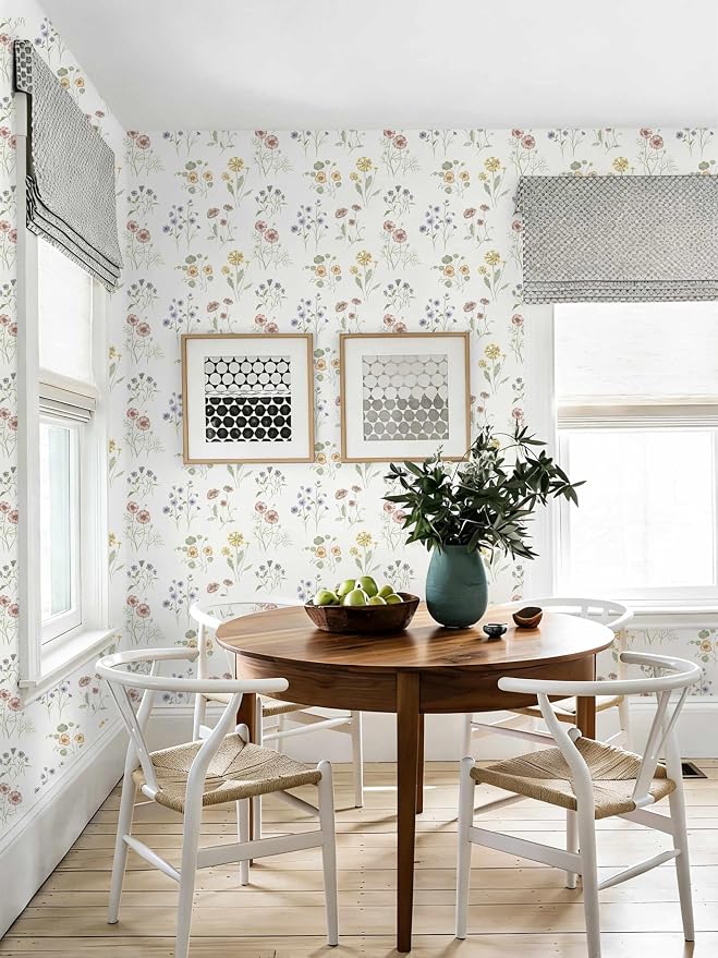 Dimoon 17.3''x197'' Floral Peel and Stick Wallpaper Boho Vintage Botanical Farmhouse Renter Friendly Contact Paper Bathroom Kitchen Village Country Cottage Small Floral Wallpaper Waterproof Vinyl Roll - Image 8
