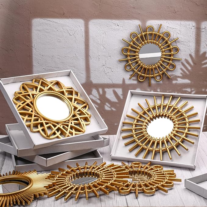 Namalu 6 Pcs Sunburst Round Mirror for Wall Decor, Elegant, Gold - Image 4