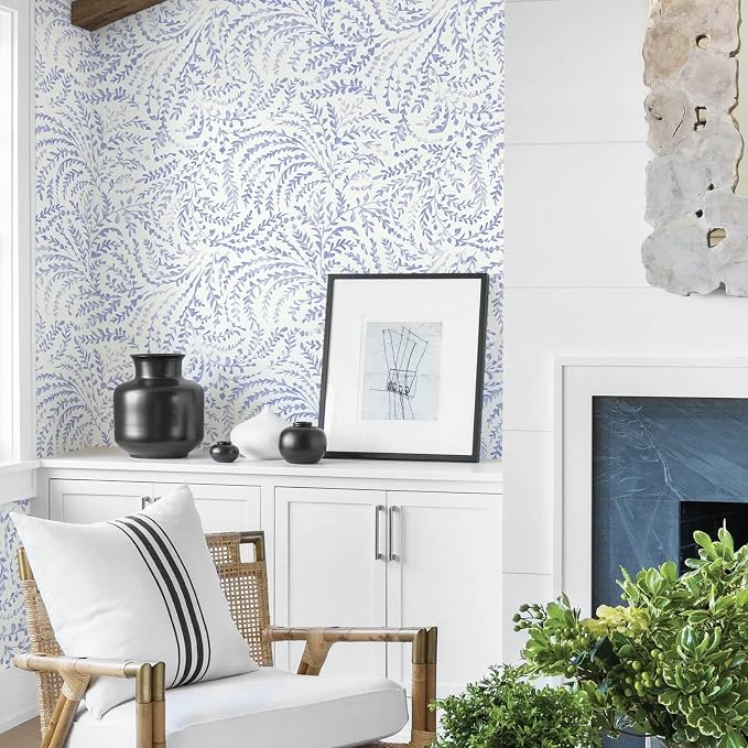 Ismoon Boho Peel and Stick Wallpaper Blue and White Farmhouse Contact Paper | 17.3x393in Leaf Botanical Stick on Wall Paper Removable Self Adhesive Vinyl Wallpaper for Bedroom Accent Wall Decor Hallway - Image 2
