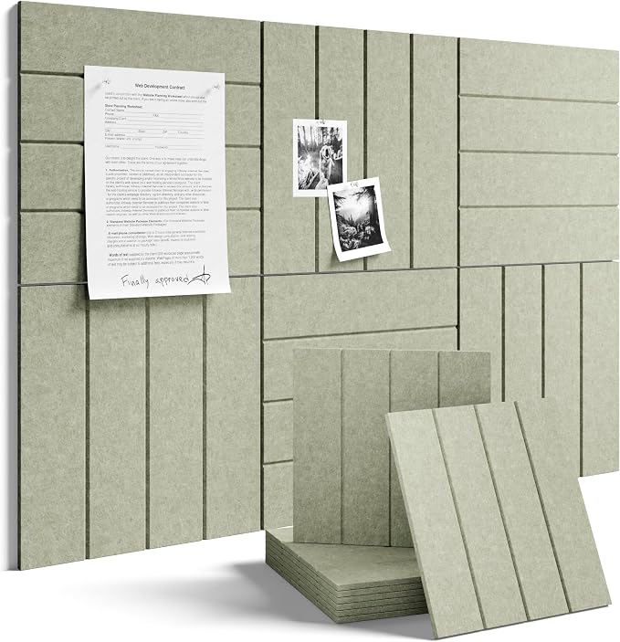 Fluxynara 36" x 24" Large Felt Bulletin Board, Sage | 6 Pack Cork Board Alternative with 30 Safe Adhesive Tabs, Pin Boards for Wall Decor, Home, Office, Classroom,Dorm by FLUXYNARA