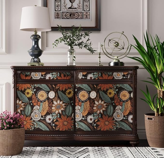 Laatse Boho Wallpaper Peel and Stick 17.5"x118",Brown Orange Contact Paper | Self Adhesive/Removable/Waterproof/Thick Vinyl Wall Paper for Bathroom Bedroom Shelf Cabinet Drawer,Prepasted,Easy Peel - Image 2