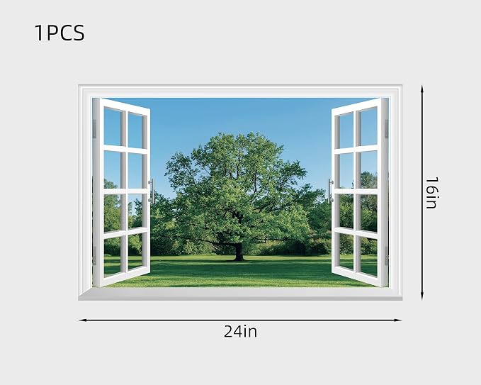 FLFK Fake Window Wall Decal - Grass and Trees Faux Window Wall Mural for Wall Decor, Peel and Stick Wall Sticker,24"x16" - Image 2