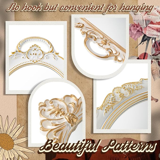 Beeveer 4 Pcs Vintage Gold Wall Mirror Set Luxury Gallery Wall Mirror Decorative Hanging Antique Decor for Living Room Entryway Wedding Bedroom Bathroom Victorian Decor (Elegant,White) - Image 3
