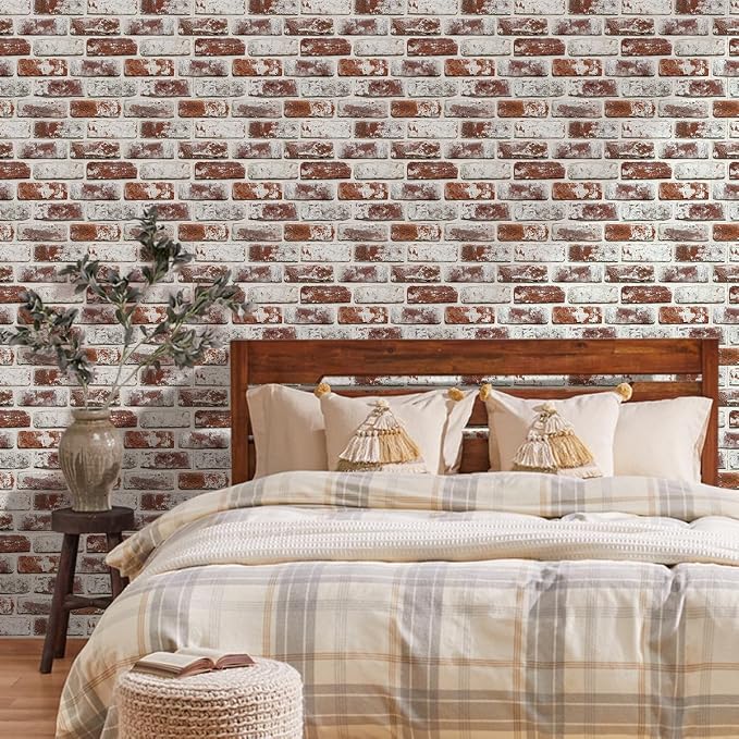Commomy Faux Brick Panels Peel and Stick Wall Stickers 10 Pcs 11.8" x 11.8" | Small Size Thin PVC Red Fake 3D Brick Wallpaper for Kitchen,Fireplace,Home Office,Wall Covering Decor(Covers 9.7 sq.ft) - Image 9