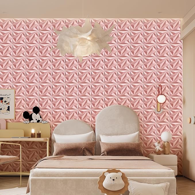 Heikki 30 Pack 3D Wall Panel for Interior Wall Décor, PVC Flower Textured Wall Panels for Living Room Bedroom Hotel Office, 11.8"x11.8", Double-Sided Tape (Pink-DJZ) - Image 7